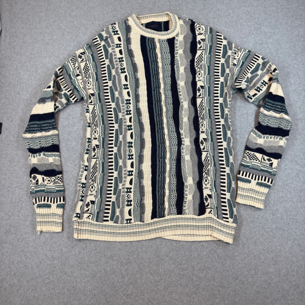 Brunswick Garments 3D Knit Sweater Mens M Multi Color Textured Geometric Grandpa
